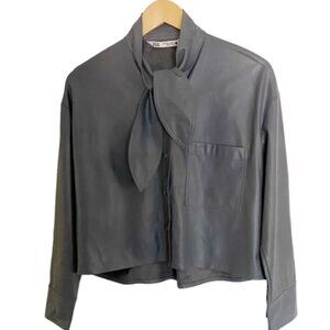 Zara Faux Leather Bow Front Top XSmall
